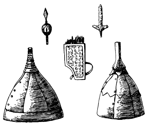 Старинные якутские шлемы, стрелы и колчан